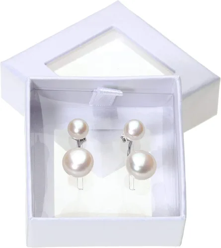 Vista 4 de Lavari Jewelers - Aretes de doble perla en blanco o negro de agua dulce para mujer en plata de ley 925 con empuje hacia atrás de 6 y 0.394in, Metal