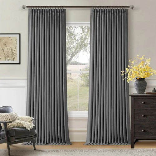 Vista 209 de Juego de 2 paneles de cortinas plisadas negras de 80 pulgadas para sala de estar, cortinas plisadas de lino con forro de 80 pulgadas de largo, 100%