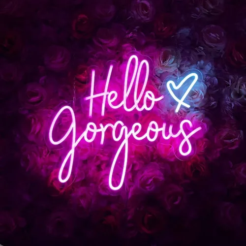 Vista 20 de Letrero de neón LED con texto en inglés «Hello Gorgeous LED», luz nocturna de neón para pared, fiesta de cumpleaños, boda, bar, club, decoración