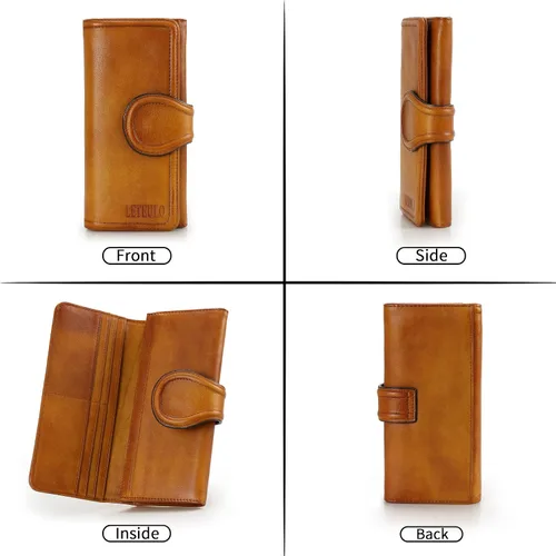 Vista 7 de Cartera de cuero para mujer, hecha a mano, con bolsillo con cremallera