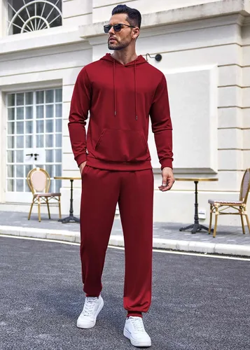 Vista 2 de COOFANDY Conjunto deportivo de 2 piezas de manga larga para hombre, conjunto casual con capucha