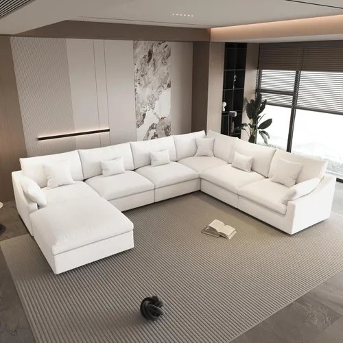 Vista 21 de WJShome Sofá Seccional Cloud Couch de 83 pulgadas para sala de estar, sofá seccional modular relleno de plumón, sofás en forma de L con otomana