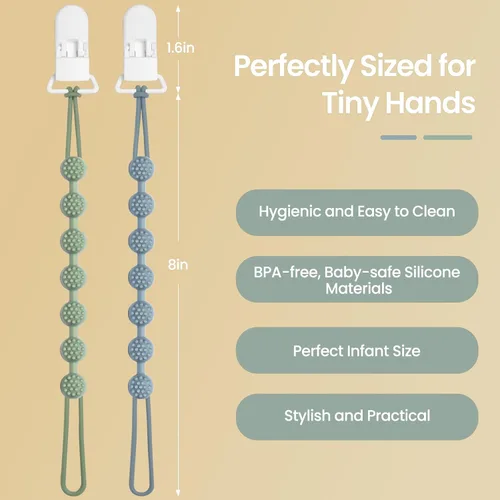 Vista 3 de Eascrozn Clip para chupete de bebé, paquete de 6 portachupetes de silicona con diseño de una pieza para bebé niño y niña, clips para chupete suaves