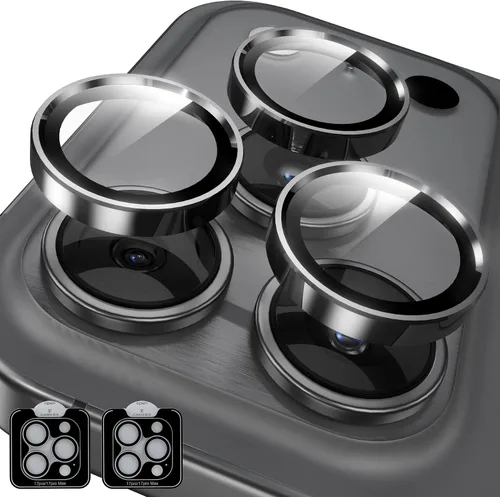 Vista 23 de YWXTW Diseñado para iPhone 14 Pro/iPhone 14 Pro Max Protector de Lente de Cámara Brillante, [Nuevo Diseño con Purpurina] Vidrio Templado de Metal
