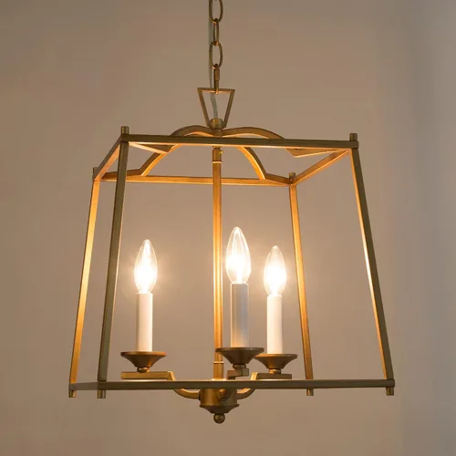 Vista 9 de KSANA Candelabro de farol dorado, iluminación colgante dorada para isla de cocina con acabado dorado antiguo, lámpara colgante de vestíbulo