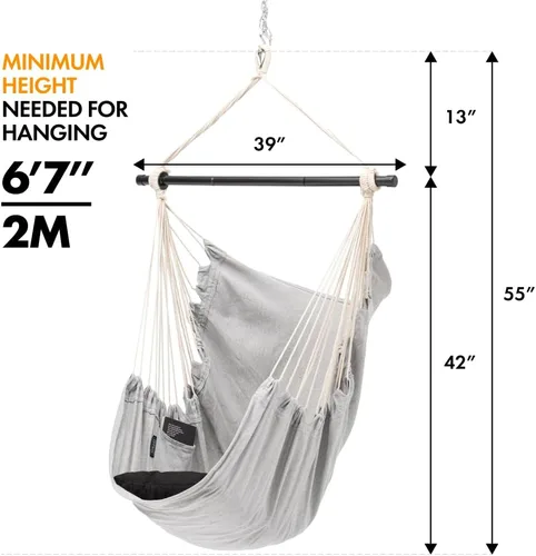 Vista 8 de Silla hamaca columpio #2025 – Silla colgante hecha a mano para adultos y niños (peso máximo 500 libras) Uso en interiores y exteriores Cómodo
