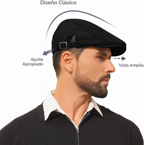 Vista 2 de Gorra de algodón ajustable de Newsboy Gorras planas Ivy Irish Gatsby Gorra Cabbie Golf Sombreros de caza para hombres Negro