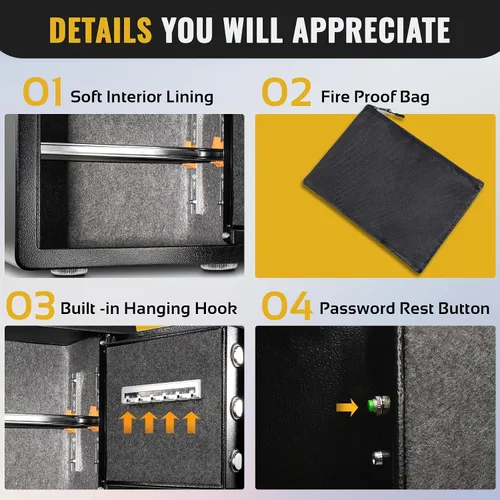Vista 7 de Caja fuerte, ignífuga, bolsa impermeable, teclado y entrada de llaves, gabinete de seguridad para el hogar y la oficina (2.0 pies cúbicos)