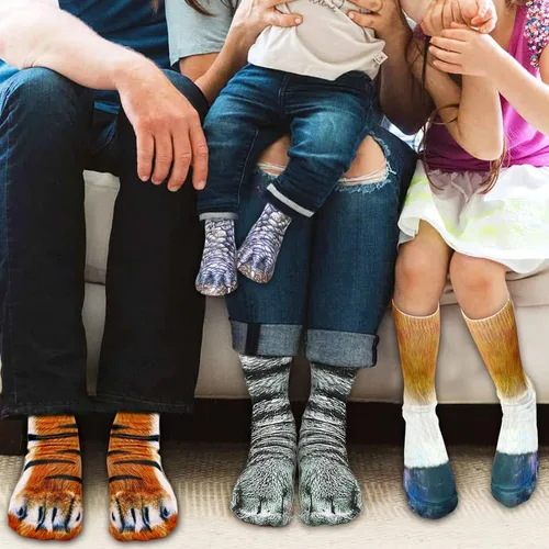 Vista 6 de Mczan Divertidos calcetines de pata de animal, calcetines de garra de perro, regalo de Navidad para adultos, hombres, mujeres y niños, relleno