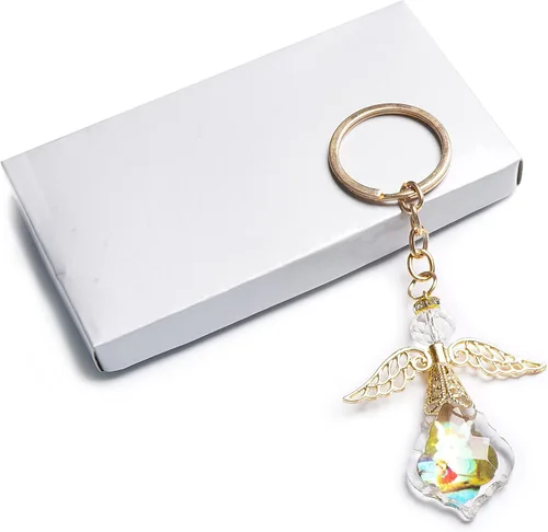 Vista 3 de 12 piezas de cristal de ángel de la guarda de bautismo con ángel dorado llavero recuerdo de bautizo boda ducha cumpleaños fiesta recuerdo