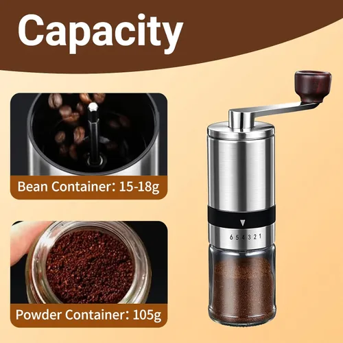 Vista 4 de Molinillo manual de café con rebaba de cerámica y 6 ajustes de grosor para granos de espresso, prensa francesa, café por goteo y café de filtro