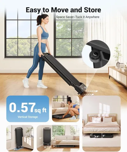 Vista 6 de THERUN Walking Pad with Handle Bar, 2 in 1 Under Desk Portable Treadmill 0.6-6.2 mph, 2 in 1 Adjustable Handle Bar, Quiet Core Motor, Space Saving