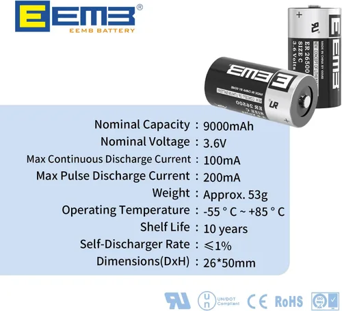 Vista 2 de EEMB ER26500 3.6V 9000mAh C tamaño batería de litio de alta capacidad Li-SOCL₂ batería no recargable LS26500 SB-C01 TL-2200 para monitor de presión