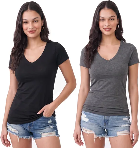 Vista 11 de Emmalise Camiseta de manga corta para mujer, cuello en V, tallas junior y plus