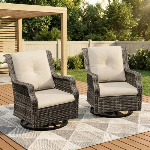 Vista 13 de Sofá de mimbre para patio al aire libre, sofá de 3 plazas, sofá de ratán con asiento profundo y cojines de olefina, respaldo alto, todo tipo de Beige