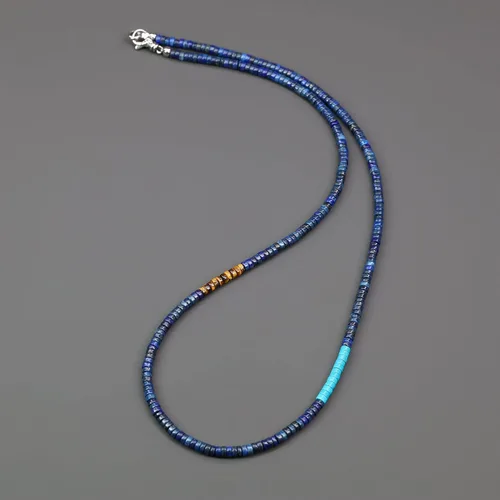 Vista 4 de COAI Collar de cuentas para hombre, collar de cristal Heishi para hombres de 20 a 26 pulgadas Lapislázuli