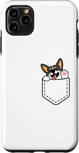 Vista 11 de iPhone 15 Funny Peeking Tricolor Corgi dentro del bolsillo para el caso del dueño del perro