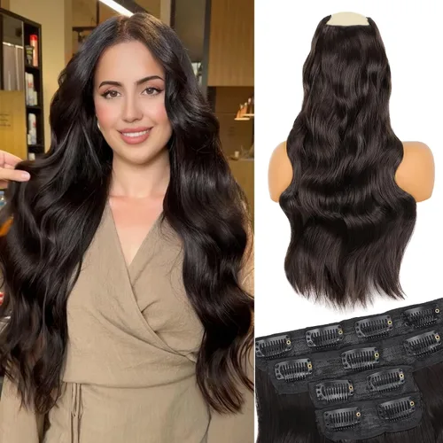 Vista 8 de Extensiones de cabello con clip de Vigorous de 20 pulgadas, con reflejos rubio playa, extensiones de cabello ondulado largo y suave de cabello