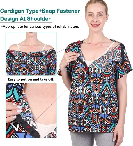 Vista 2 de Mastectomy - Camisa de recuperación postoperatoria con bolsillos de gestión de drenaje, talla unisex para hombre y mujer