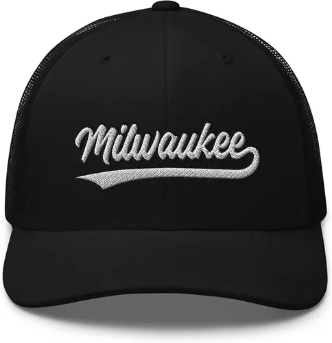 Vista 2 de Gorra de béisbol vintage Milwaukee con texto en inglés "Milwaukee", Negro