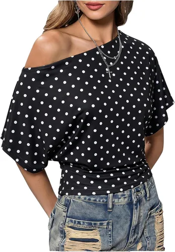 Vista 10 de SweatyRocks Women's Off The Shoulder Tops Asymmetrical Summer Going Out Top Negro