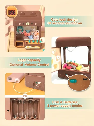 Vista 2 de Cxjoigxi Gran máquina de pinzas para niños y adultos con premios, sonido y luz ajustables, mini máquina expendedora para niñas y niños, juego