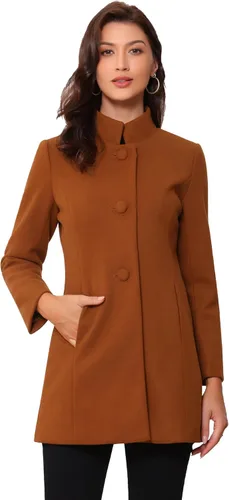 Vista 10 de Allegra K Abrigo de invierno para mujer, abrigo de cuello alto medio largo Negro