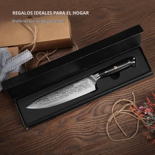 Vista 7 de PAUDIN Cuchillo de chef de Damasco, cuchillo de cocina de 8 pulgadas, cuchillo de acero de Damasco de 67 capas, núcleo japonés VG10, cuchillo