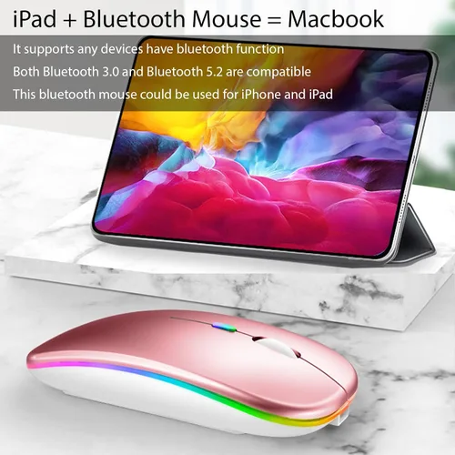 Vista 4 de Q&F Tech Ratón/mouse inalámbrico recargable Bluetooth, LED delgado, dos modos (2.4G + BT5.4) Botones silenciosos/silenciosos con 3 DPI ajustables