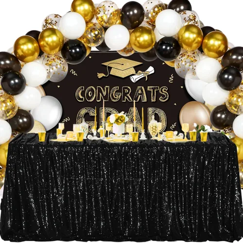 Vista 25 de Manteles redondos de lentejuelas negros para fiestas, de 121,9 cm, mantel redondo de purpurina ajustado, pequeño, lindo y dulce, para boda