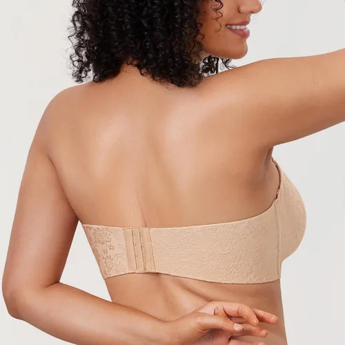 Vista 2 de DELIMIRA Women's Strapless Jacquard Minimizer Bra Plus Size Underwire Non-Padded