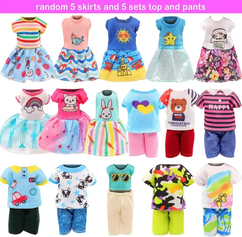 Vista 2 de Miunana Vestido de muñeca de 5.3 pulgadas, 36 piezas, ropa y maleta y sombreros para muñecas de 4 a 6 pulgadas, camiseta y pantalones, trajes