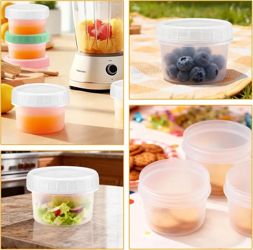 Vista 7 de Paquete de 24 tarros de almacenamiento de alimentos de 4 onzas (4.1 fl oz) con tapas de rosca Reusable Small Refrigerated Jars Plastic Freezer
