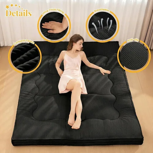 Vista 5 de cidludto Colchón de futón japonés de tamaño individual, sofá cama de 4 pulgadas, colchón de suelo para adultos, tapete de tatami más grueso, Negro