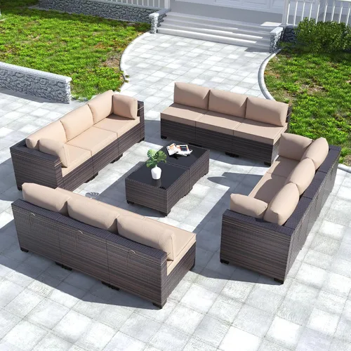 Vista 88 de Kullavik - Juego de muebles para exterior de 6 piezas con sofá modular de ratán de polietileno, color negro
