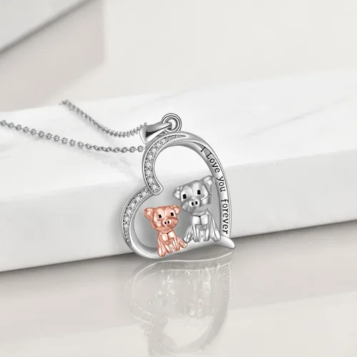 Vista 4 de Collar de cerdo de plata de ley S925, collar de cerdo de origami para mujer