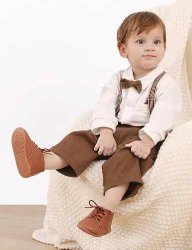Vista 2 de AGJ Zapatos de vestir Oxford para bebés, niños y niñas, de piel sintética, suela suave, zapatos antideslizantes para caminar y bodas