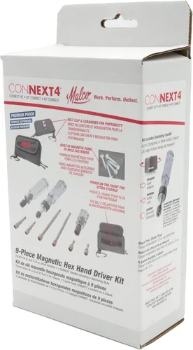 Vista 2 de Malco CONNEXT4 Kit de destornillador de mano hexagonal magnético, caja negra, 9 piezas