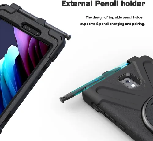 Vista 7 de Funda para Samsung Galaxy Tab Active 3/Galaxy Tab Active 5 de 8.0 pulgadas, 3 en 1 resistente protección con soporte 360/correa de mano/correa