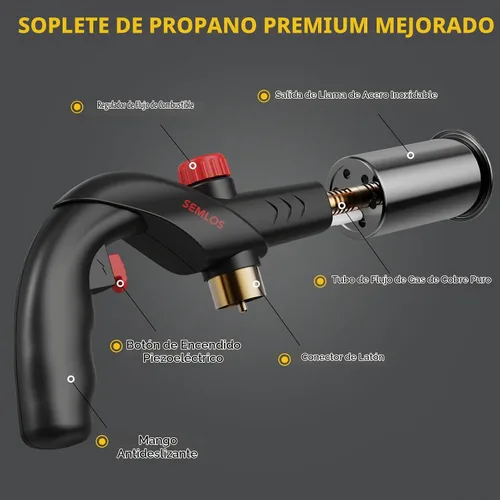 Vista 2 de Semlos Antorcha de propano, pistola de antorcha de propano grande de metal recargable 905 negro
