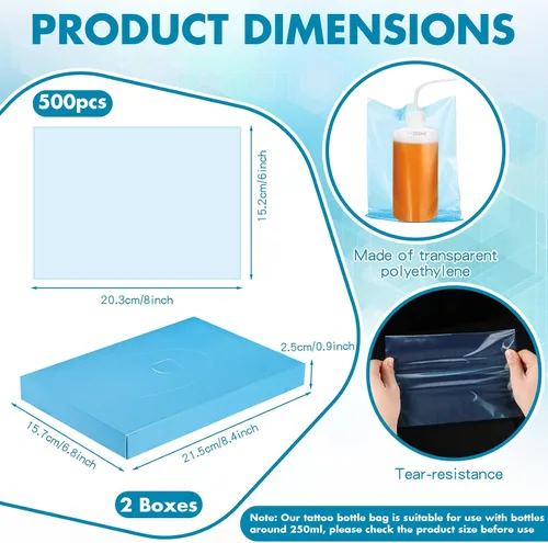 Vista 2 de Harloon 500 bolsas desechables para botellas de tatuaje, bolsas de plástico desechables de 6 x 8 pulgadas para suministros de limpieza (azul) 6 x
