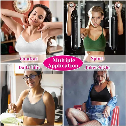 Vista 7 de Selizo Bralettes acolchadas para mujer, 6 piezas de sujetadores deportivos para mujer, paquete de 6 piezas de sujetador con cuello en V Cami Bando