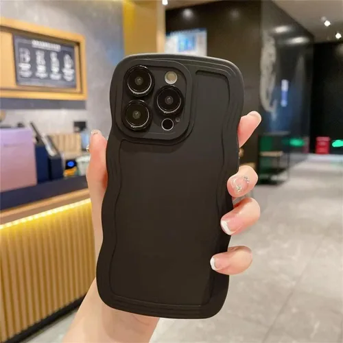 Vista 2 de Funda para iPhone 13 Mini, iPhone 13 Mini, forma de marco de onda rizada, a prueba de golpes, funda protectora de silicona suave para iPhone 13 Negro