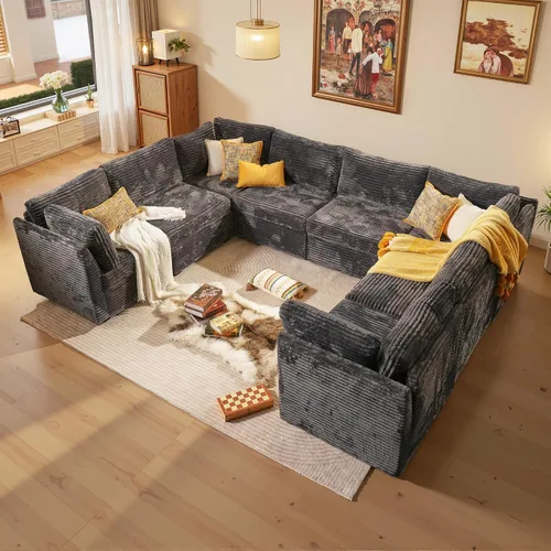 Vista 17 de Sofá seccional modular, conjunto de sofá en forma de L de 98" para sala de estar, 4 asientos cómodos tipo nube con sillas giratorias, combinación