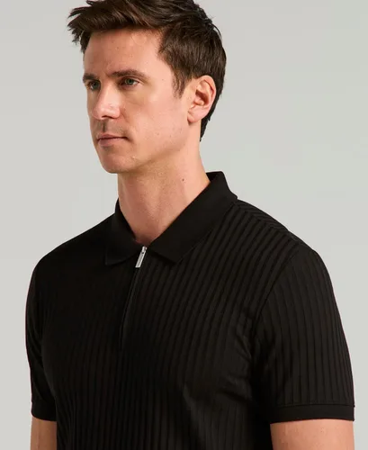 Vista 3 de Perry Ellis Men's Quarter Zip Short Sleeve Ribbed Knit Polo Shirt