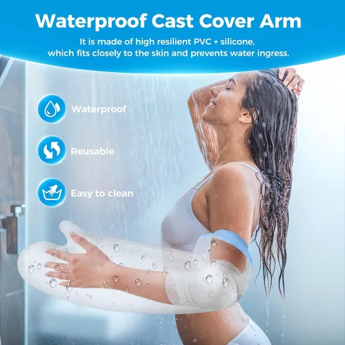 Vista 3 de Funda de yeso para adultos, brazo impermeable para ducha, protector de vendaje reutilizable para ducha y baño, sellado hermético para mano, muñeca