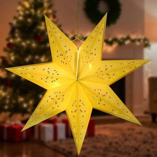 Vista 10 de LIOOBO Linternas de estrella de papel: pantalla de lámpara colgante de estrella de Navidad, luz hueca de cubierta de papel blanco, lámparas