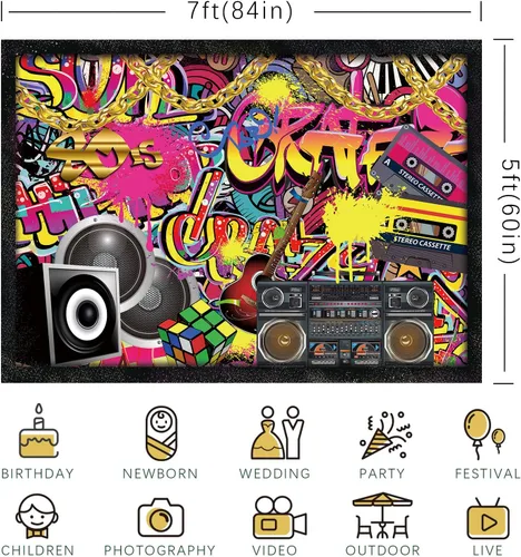 Vista 6 de Fondo de graffiti neón de los años 80 y 90, retro, hip hop, fotografía, fondo, salpicaduras, arte abstracto de salpicaduras de brillo oscuro