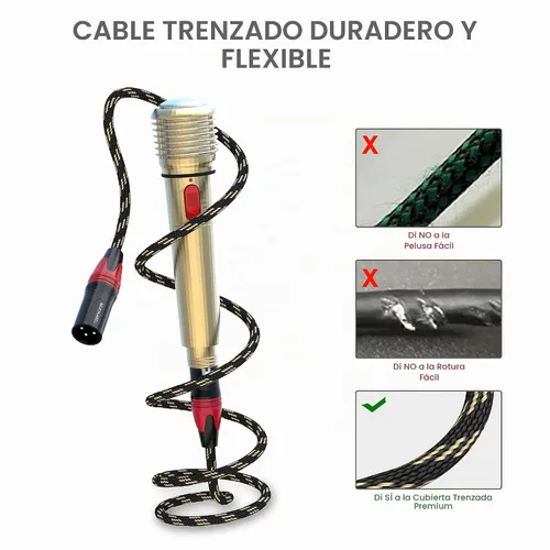 Vista 6 de Cables XLR, cables XLR cortos de 1.5 pies, 6 paquetes, cable de micrófono macho a hembra de nailon trenzado de 3 pines