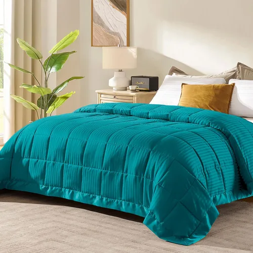 Vista 23 de downluxe - Manta de tamaño King con ribete satinado, edredón ligero alternativo para todas las estaciones, lavable a máquina
